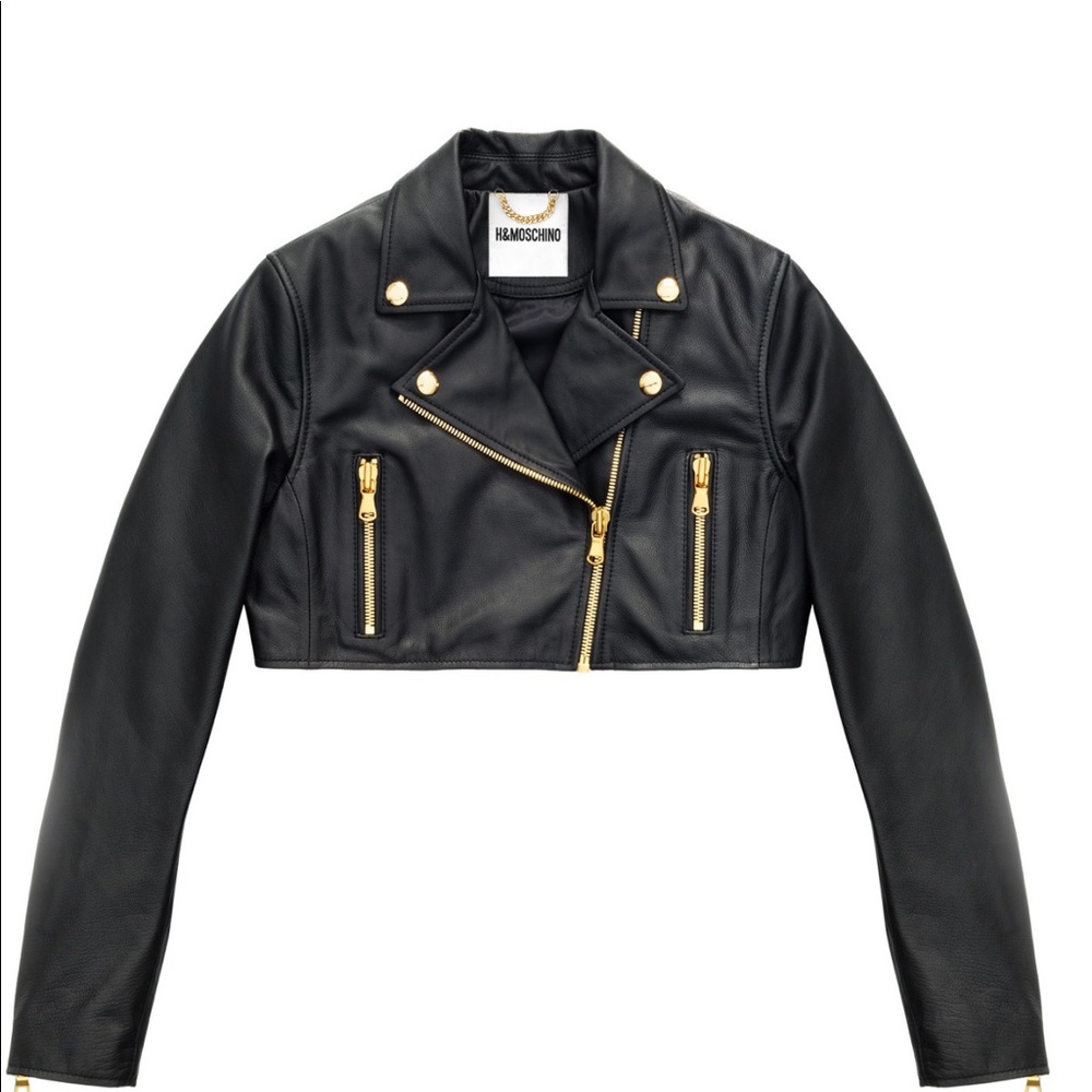 H&MOSCHINO cropped leather Moto jacket